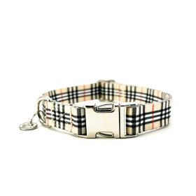 Adjustable Collar - Quick Release Metal Alloy - Beige Plaid (size: l)